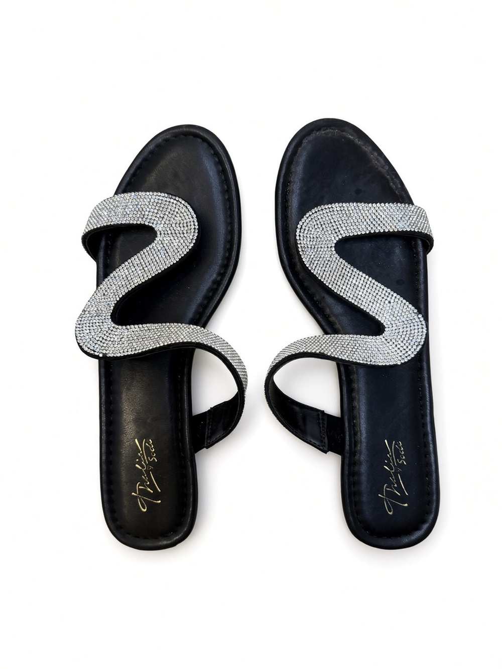 Sandals Silver Crystal Straps Thalia  Thalia Sodi Black Rhinestone Slide Small